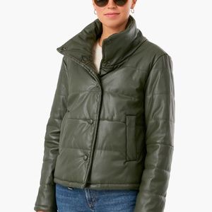 NWOT Tuckernuck Pomander Place faux leather green puffer coat SMALL